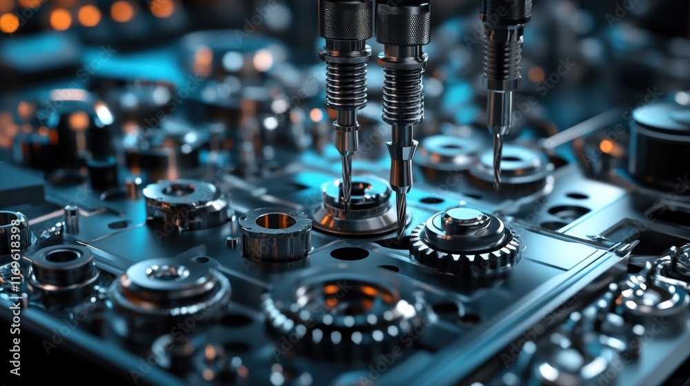 Poster precision machining tools working on intricate metal gears