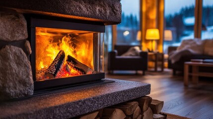 Cozy Fireplace Burning Bright In Modern Home