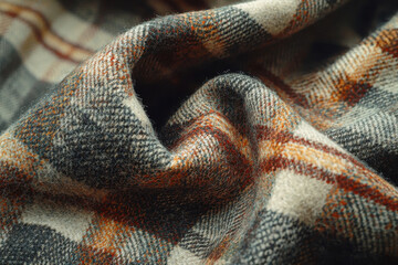 Close-up of plaid wool fabric layers