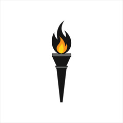  Fire Torch Silhouette with Flames Vector Illustration