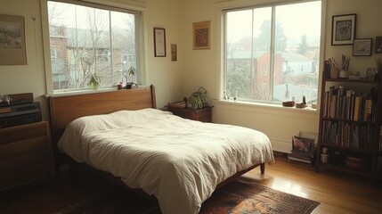 Minimalist Bedroom With Wooden Bed And Natural Light