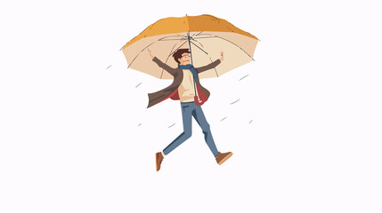 Man Flying on Umbrella Flat Vector Isolated on White Background