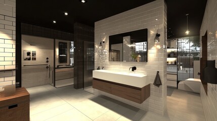 Modern Bathroom Design With Walk In Shower And Vanity