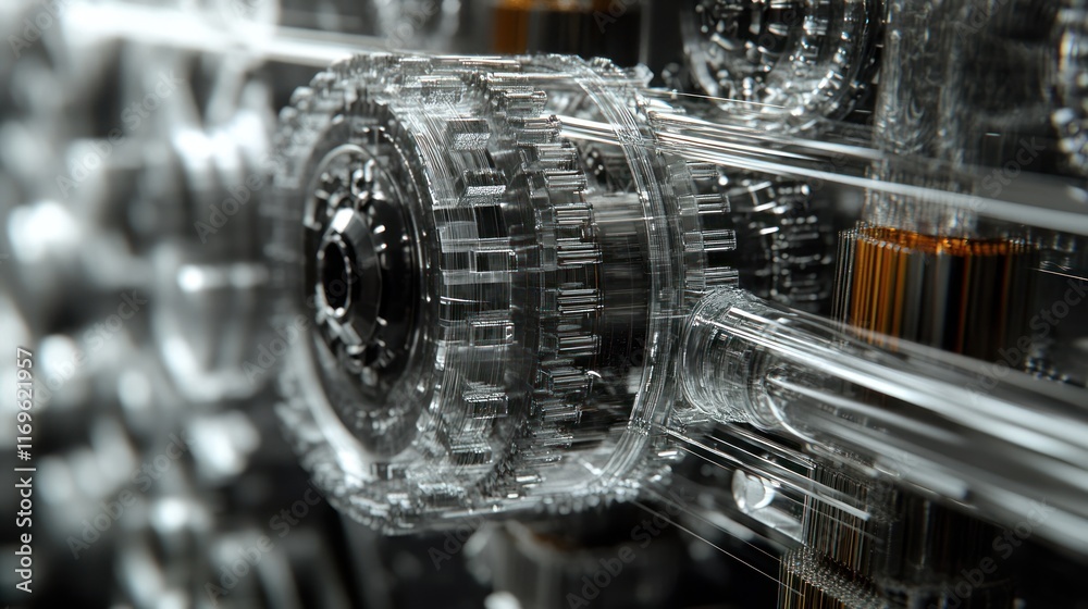 Poster Transparent Gears And Engine Components Interlock