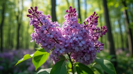Stunning Lilac Bush Blossoms in Sunlit Forest