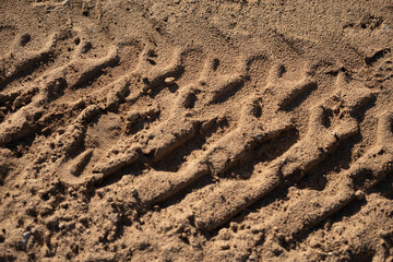 photo Detailed examination of tire imprints on sandy surfaces, showcasing patterns and textures from vehicle movements in outdoor environments for study and observation