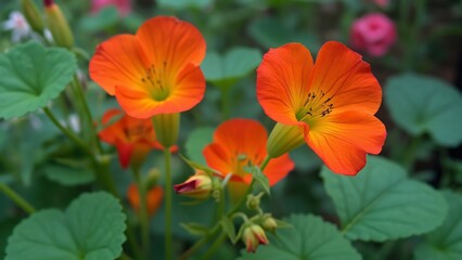 Fototapeta premium Vibrant Orange Nasturtium Flowers Blooming in Garden