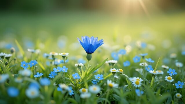 Vibrant Blue Flower in Sunny Meadow Spring Blossom