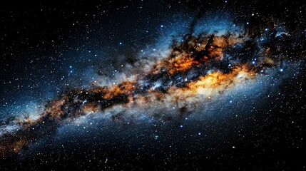 Fototapeta premium A close-up of a gigantic star illumining the center of the night sky with a brilliant orange and blue glow at its core