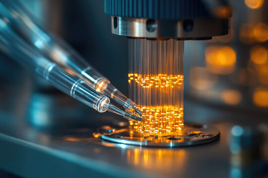 High-throughput screening in a laboratory setting using robotic liquid handling for drug discovery or genetic research.