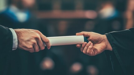 Graduation Ceremony Diploma Exchange Hands Close Up