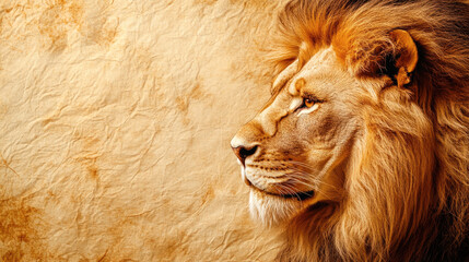 Majestic lion profile on textured background capturing regal essence