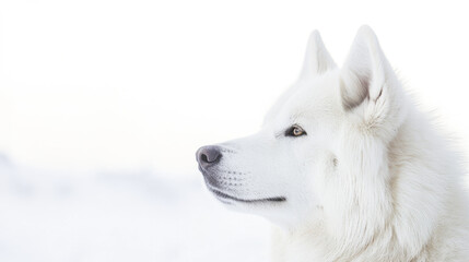 Naklejka premium Majestic white husky in snowy landscape
