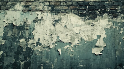 Obraz premium Weathered brick wall with peeling paint and aged texture