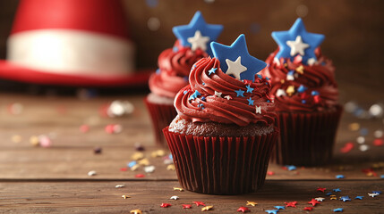 Patriotic cupcakes with star toppers and sprinkles for celebration