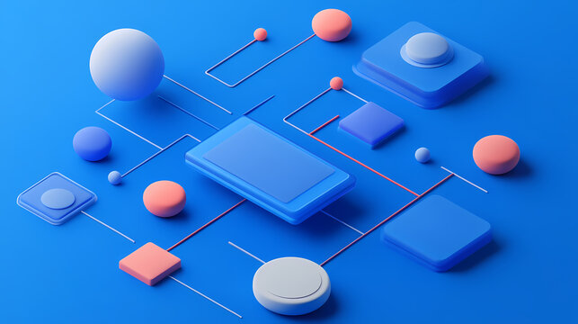 Ux ui flowchart. 3d ilustration mobile user design concept. application. blue. Moonveil. Illustration