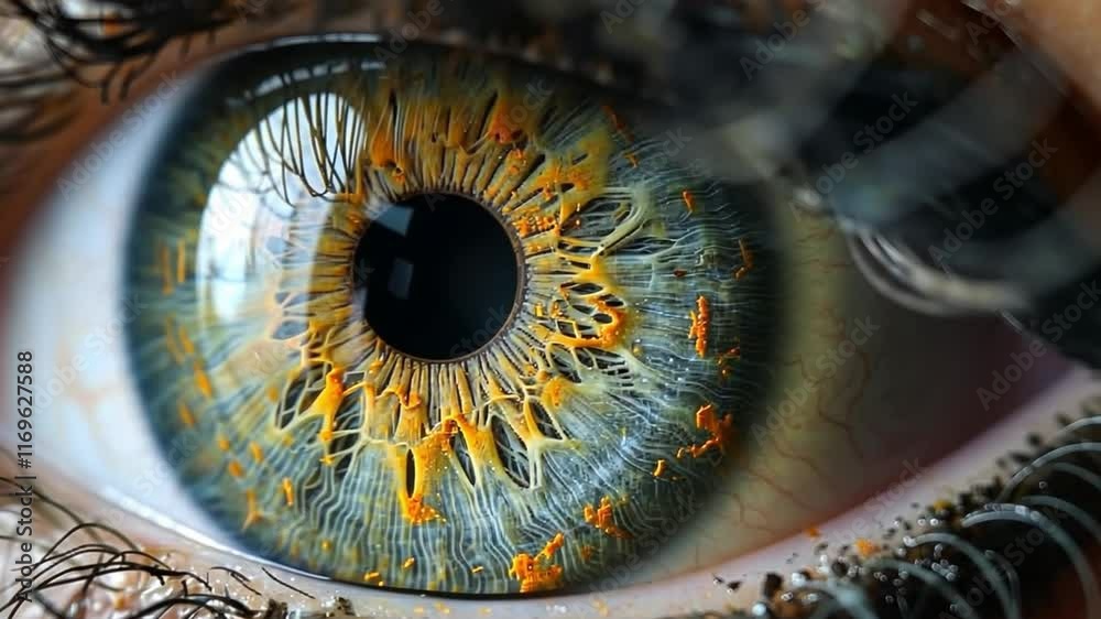 Aufkleber this close-up features a human eye with striking details in 4k resolution. the intricate patterns an