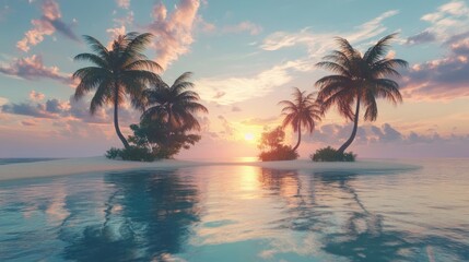 Tranquil Sunset Paradise: Idyllic Island Escape with Palm Trees