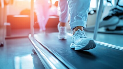 Person Walking on Treadmill During Physical Therapy