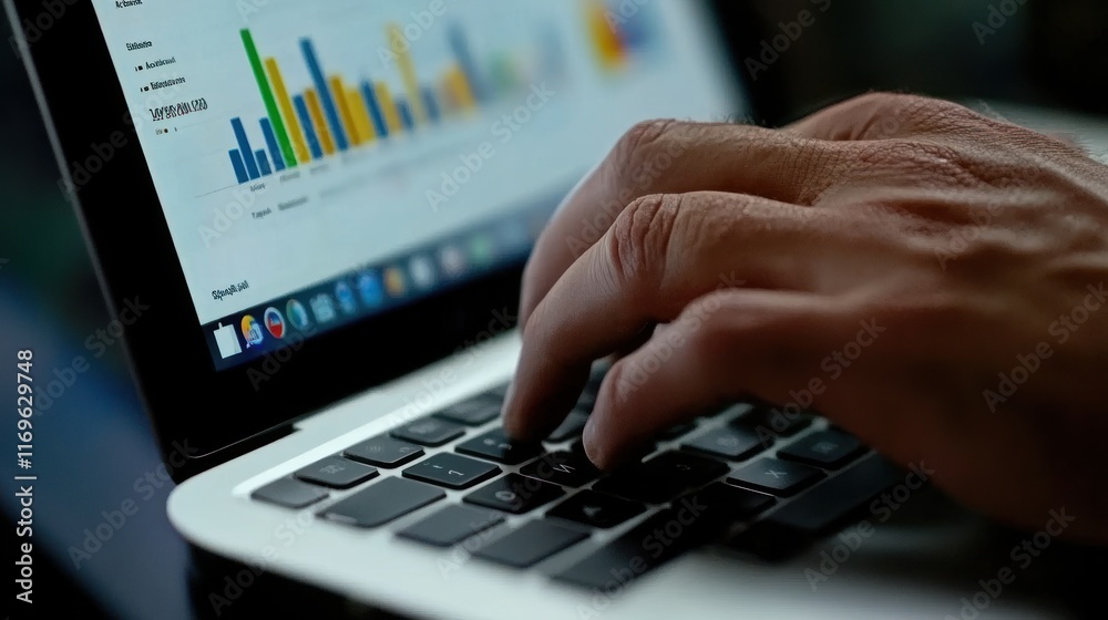 Poster A hand interacts with a laptop displaying graphs
