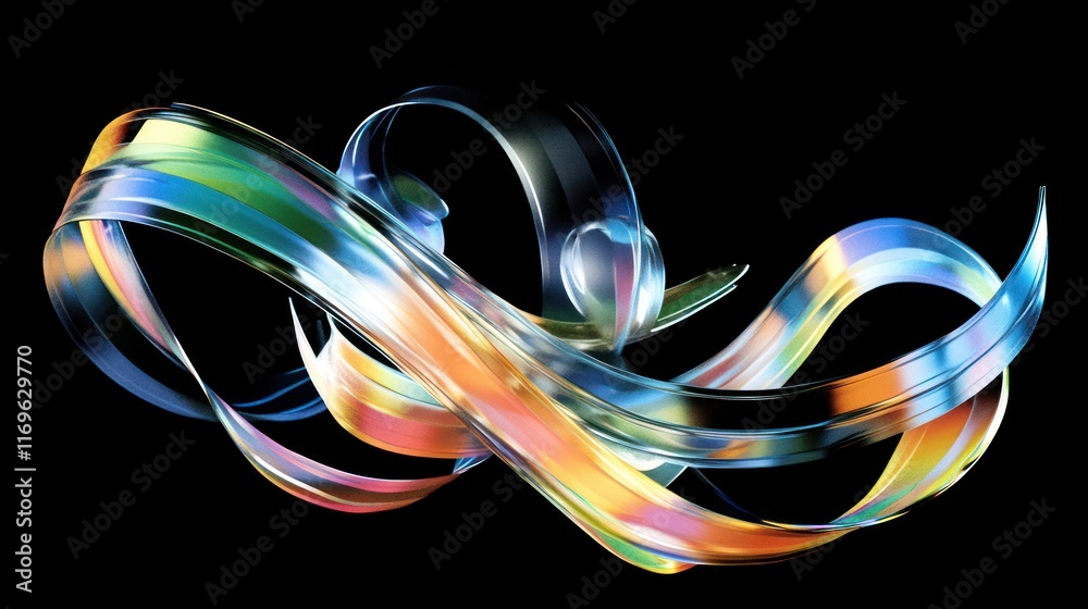 Poster abstract iridescent ribbons swirling in dynamic motion