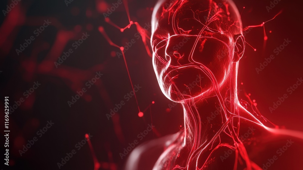 Poster abstract red human form network lines
