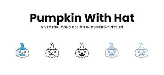 Pumpkin With Hat icons different style vector stock illustration