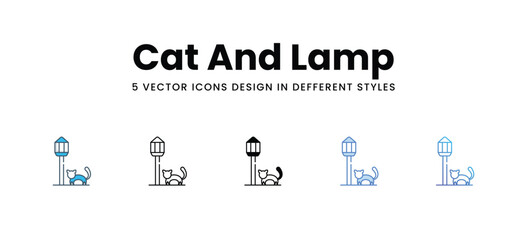 Cat And Lamp icons different style vector stock illustration