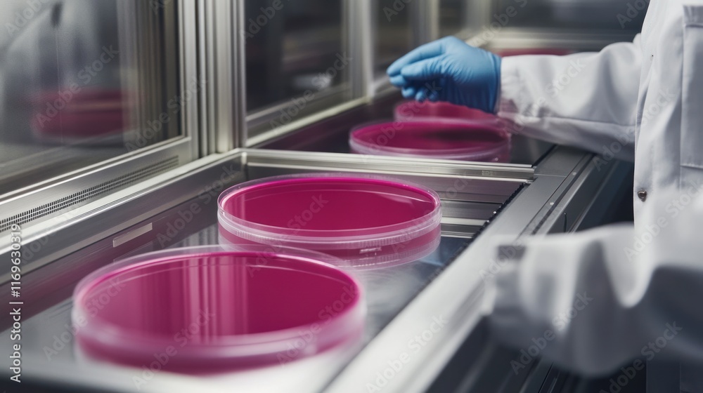 Poster scientist handling petri dishes in a laboratory setting