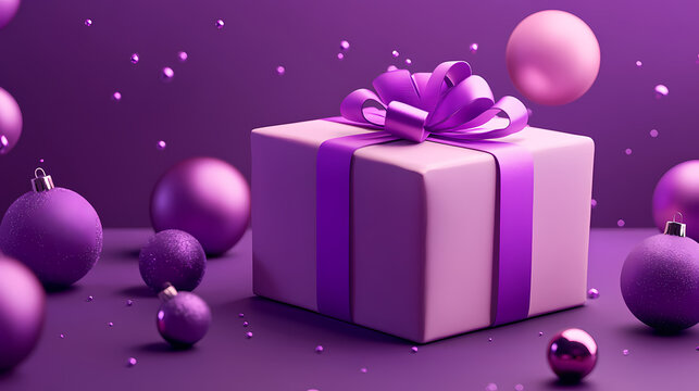 Regalo render 3d brillante - cinta regalo morado obsequio modelado - notificacion telefono pantalla. Moonveil. Illustration