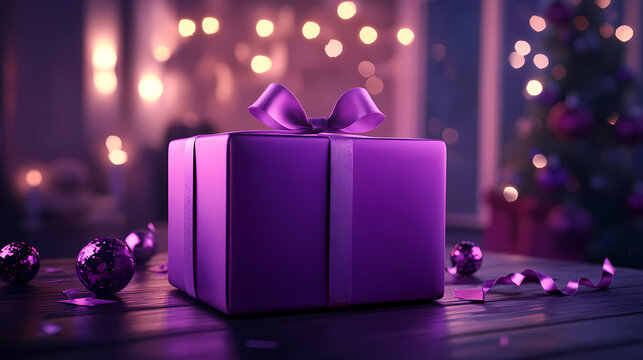 Regalo render 3d brillante - cinta regalo morado obsequio modelado - notificacion telefono pantalla. Moonveil. Illustration