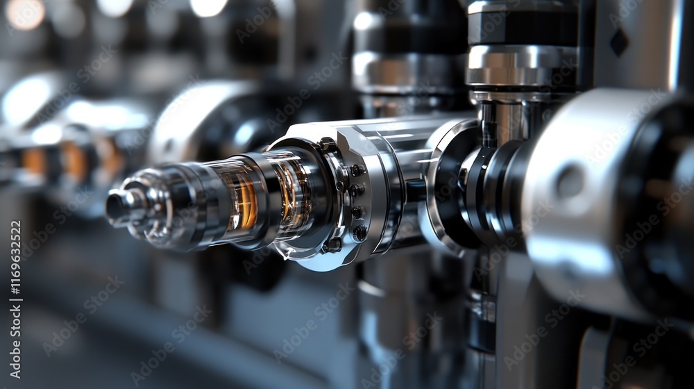 Poster close up of a complex metallic industrial machine component