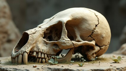 Detailed Animal Skull on Ground, Realistic 3D Render