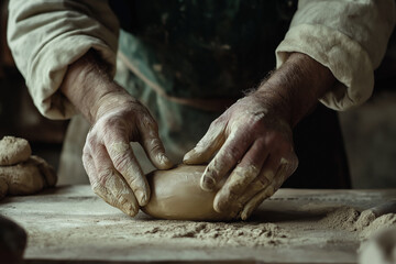 Hands of a potter shaping clay in a rustic workshop during daylight hours