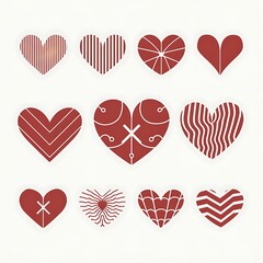 illustration heart in red color, heart icons ,love heart white background