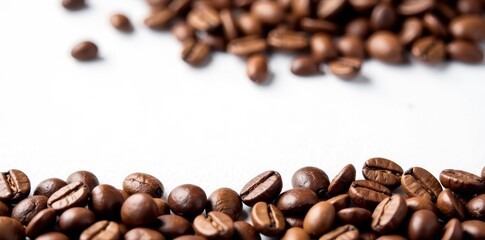 Naklejka premium Close-up of coffee beans against white backdrop , stimulant, food, macro