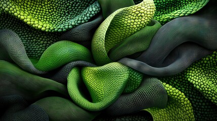 Obraz premium A close-up of a green and black artwork featuring wavy lines and curves in the shape of a serpent's head