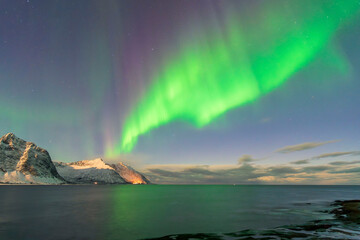 Naklejka premium Aurora or nothern lights illuminating the night sky