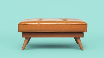 Mid Century Modern Leather Ottoman On Display