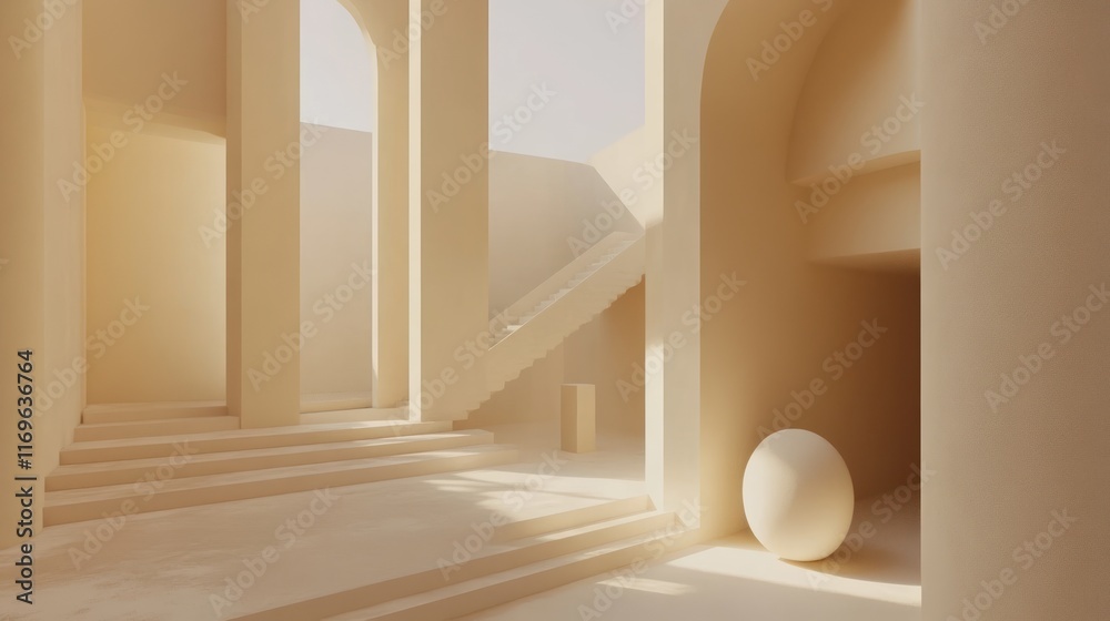 Poster Minimalist Beige Architecture With Steps And Sphere