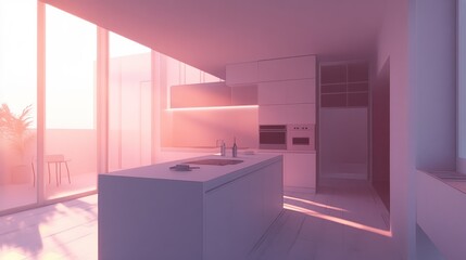 Modern Minimalist Kitchen Design With Sunrise View