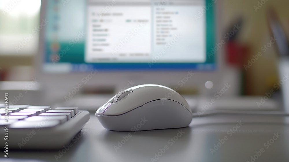 Aufkleber White Computer Mouse and Keyboard on Desk Near Monitor