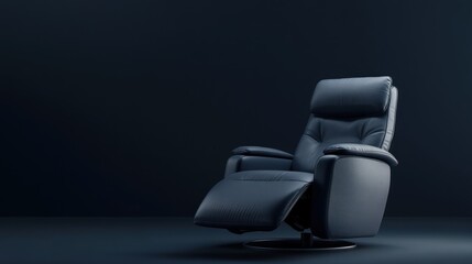 Dark Blue Leather Recliner Chair in a Dark Room