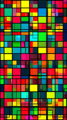 Vibrant Grid: A Colorful Abstract Art Creation of Harmonious Hues and Balanced Patterns