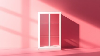 White Glass Display Cabinet Against Pink Wall