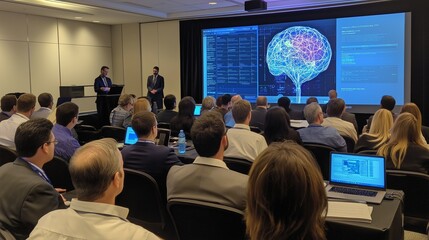 session at a medical summit, where small groups discuss the integration of AI in diagnostics