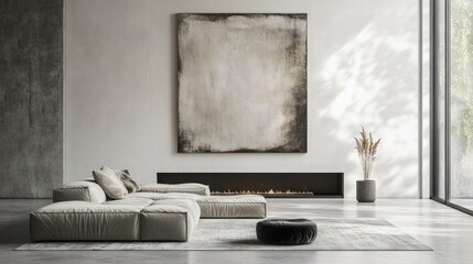 Modern Living Room with Abstract Art and Fireplace