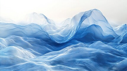   A stunning painting of a majestic mountain range shrouded in undulating blues and whites, the swirling fabric creating a sense of fluid motion