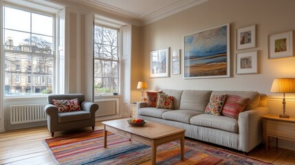 Comfortable Living Room With Artwork And City View