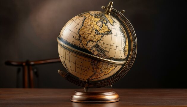 Antique-style globe on a wooden desk, evoking a sense of exploration and adventure.